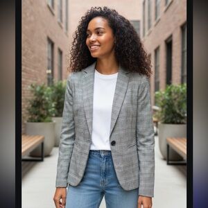 NWT Zara Grey Plaid One Button Blazer Size 2